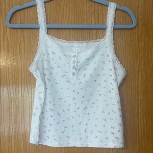 SO White and Pink Floral Lace Tank